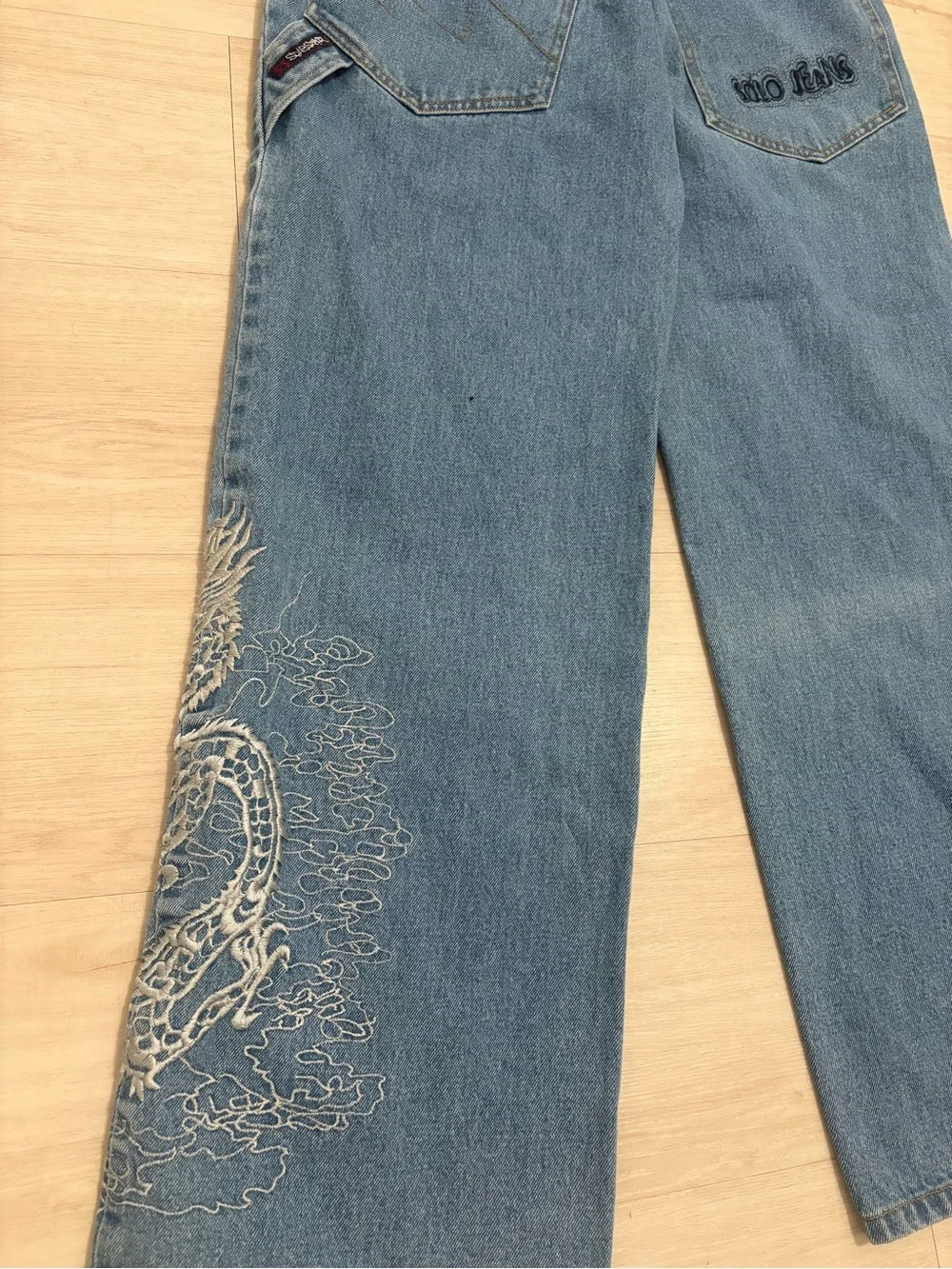 Solo Semore Dragon Embroidered Baggy Jeans Size